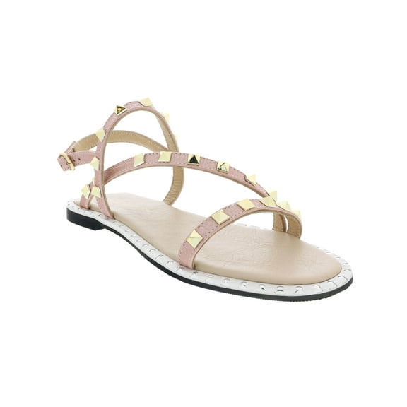 Ventutto Powder Pink Riveted Embellished Strappy Sandals-6 for womens