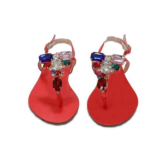 Ventutto Rio Red Crystal Cluster T-Strap Sandal-9 for Womens