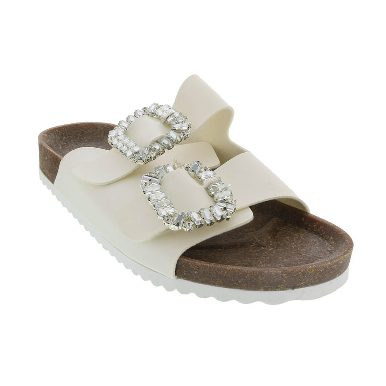 Ventutto White Crystal Embellished Comfort Sandals-6 for womens