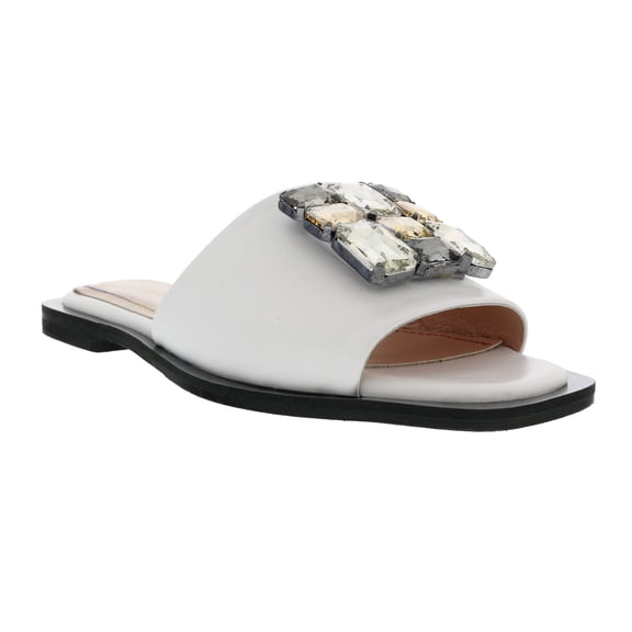 Ventutto White Crystal Embellished Leather Slide-7 for womens