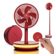 VENTY Portable Fan - Wireless Battery Operated Fan, 48HR Run Time 16000MAH Oscillating Rechargeable Fan, Remote Control & LED Lighting, Folding Telescopic Camping Fan Red with Case