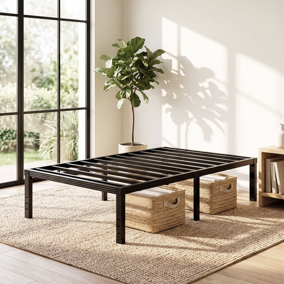 Venuezy 18 Inch High Twin Metal Bed Frame,Bed Frame with Storage Space,Noise-Free Heavy Duty Sturdy Mattress Foundation,Easy Assembly,Quick Setup,No Box Spring Needed,18 Inch,Twin