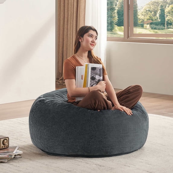 Venuezy Bean Bag Chair 3Ft, Memory Foam Filled, Super Soft Plush, Beanbag Chairs for Adults, Soft Sofa with Removable Flannel Cover, Round Couch for Living Room, Bedroom, Apartment & Reading Nook