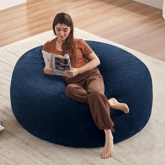 Venuezy Bean Bag Chair 5Ft, Memory Foam Filled, Super Soft Plush, Beanbag Chairs for Adults, Soft Sofa with Removable Flannel Cover, Round Couch for Living Room, Bedroom, Apartment & Reading Nook