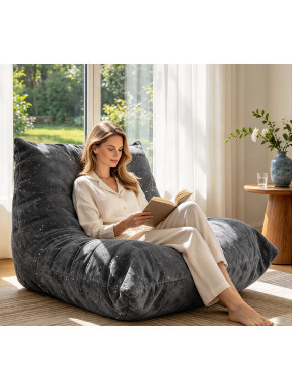 Ergonomic Bean Bag Chair for Adults, L-Shaped Memory Foam Lounger with Full Body Support, Comfy Floor Sofa for Reading & Watching TV, Removable Cover, Quick Rebound, Home Decor