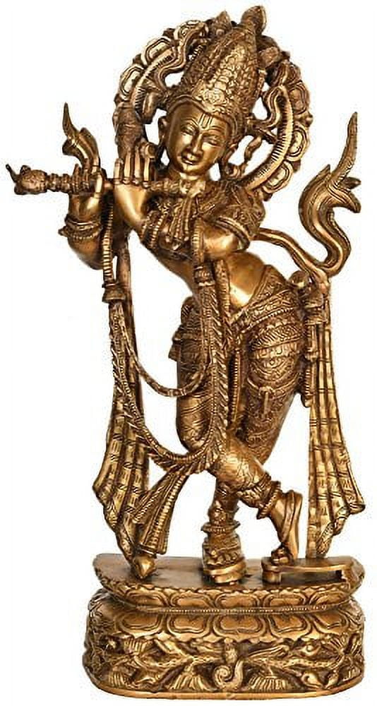 Venugopala Wearing Khadau Flute Playing Krishna Brass Statue