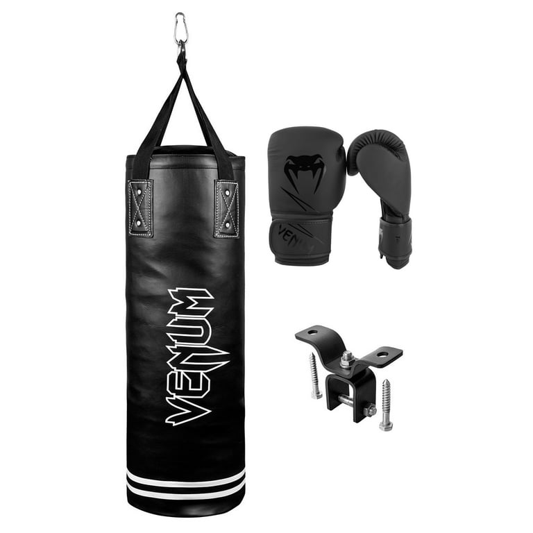 Venum Classic Boxing punching Bag - 70lbs - Black/White - Heavy Bag Kit  with Venum Classic Boxing Gloves 