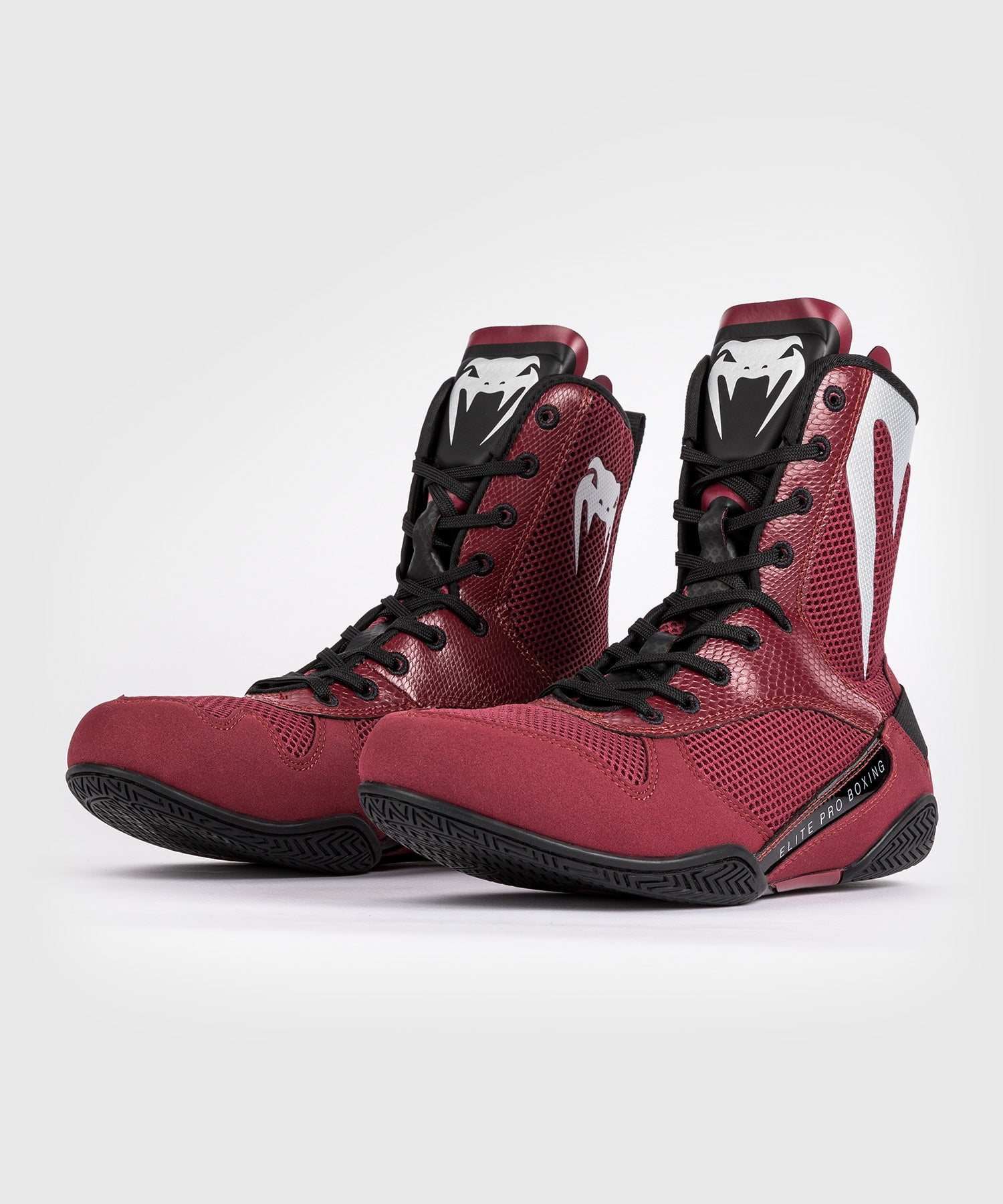 Venum Elite Boxing Shoes - Burgundy / Silver - M10.5/W12