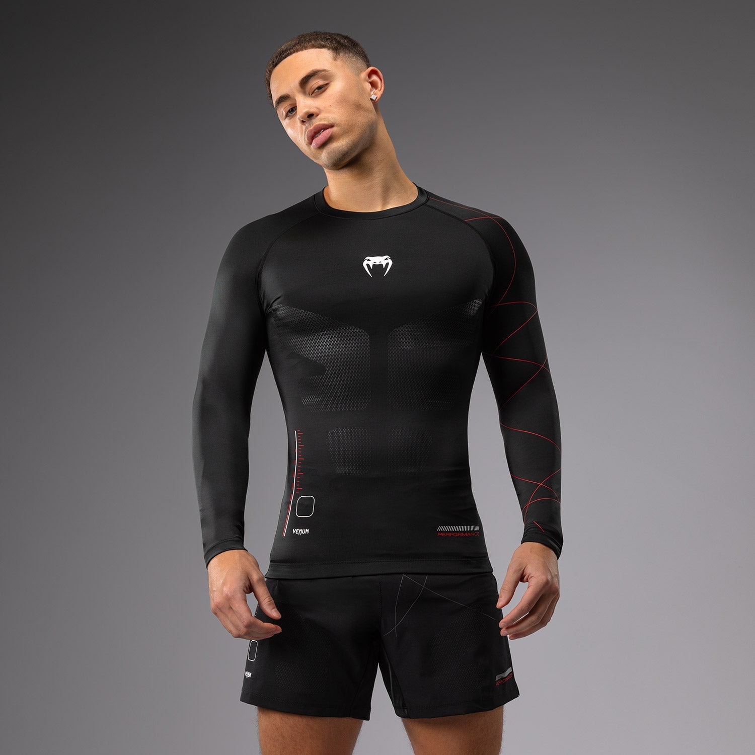 Venum Tactical XT Men's Long Sleeve Rashguard - Black/Fire Red - XX ...