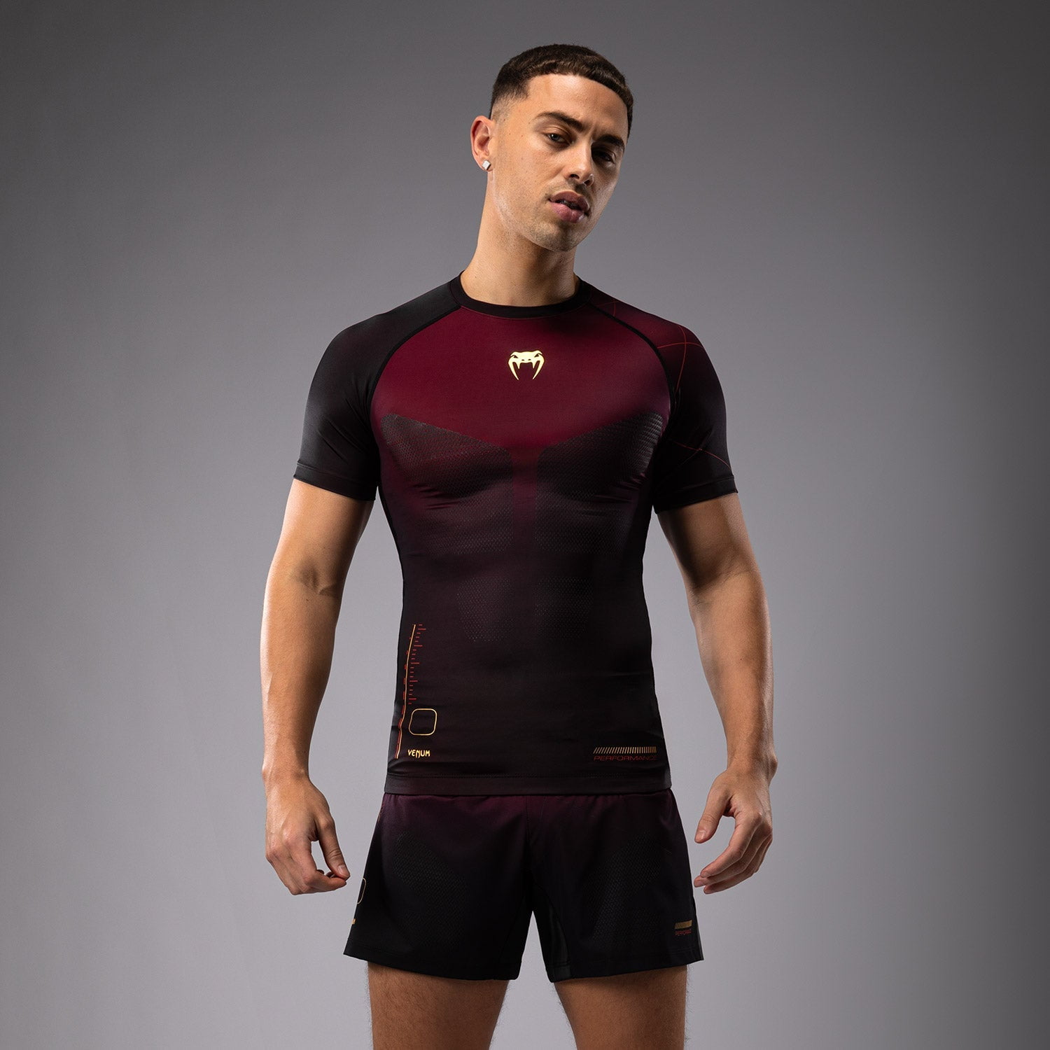 Venum Tactical XT Short Sleeve Rashguard - Black/Burgundy/Gold - Medium ...