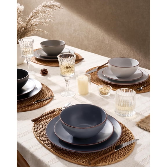 Venus 12-Piece Stoneware Dinnerware Set for 4, Assorted Colors Microwave Dishwasher Safe Modern Minimalist