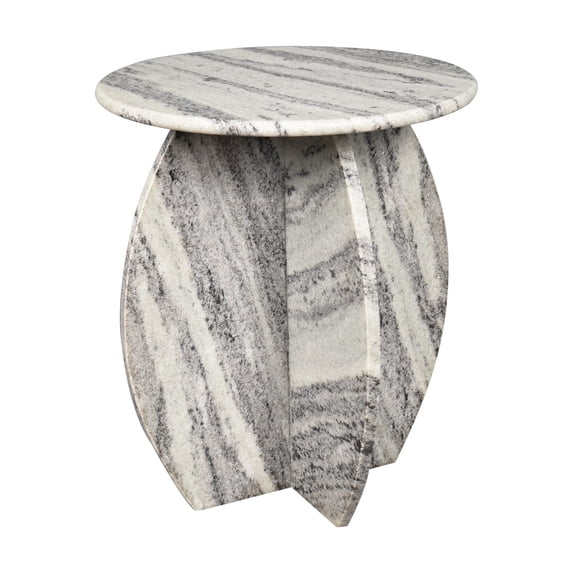 Venus 17.5" Contemporary Natural Marble Handmade X-Shaped End Table, Gray/Black