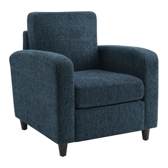 Venus Club Chair in Indigo Fabric and Medium Espresso Legs