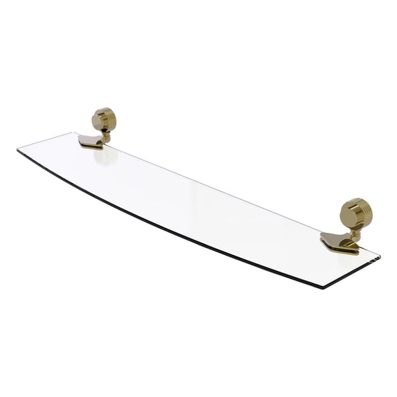 433G/24-UNL Venus Collection 24 Inch Glass Shelf with Groovy Accents, Unlacquered Brass