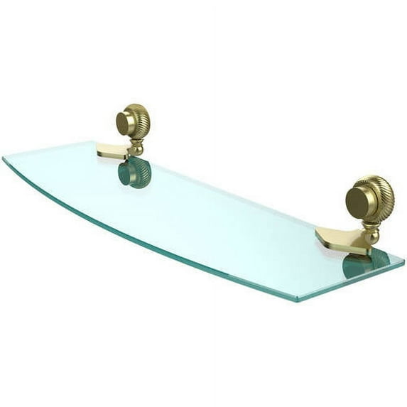 Venus Collection Glass Shelf with Twisted Accents - Satin Brass / 18 Inch