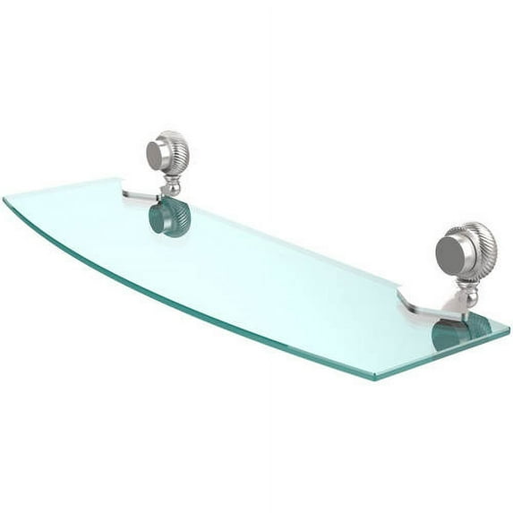 Venus Collection Glass Shelf with Twisted Accents - Satin Chrome / 18 Inch