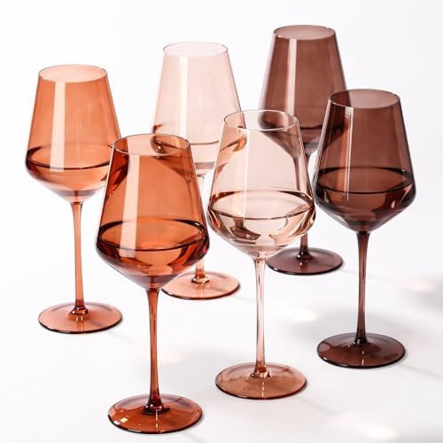 Venus Colored Wine Glasses Set of 6, Handblown Wine Glasse,Amber Coloful Glassware， for Red or White Wine - Walmart.com