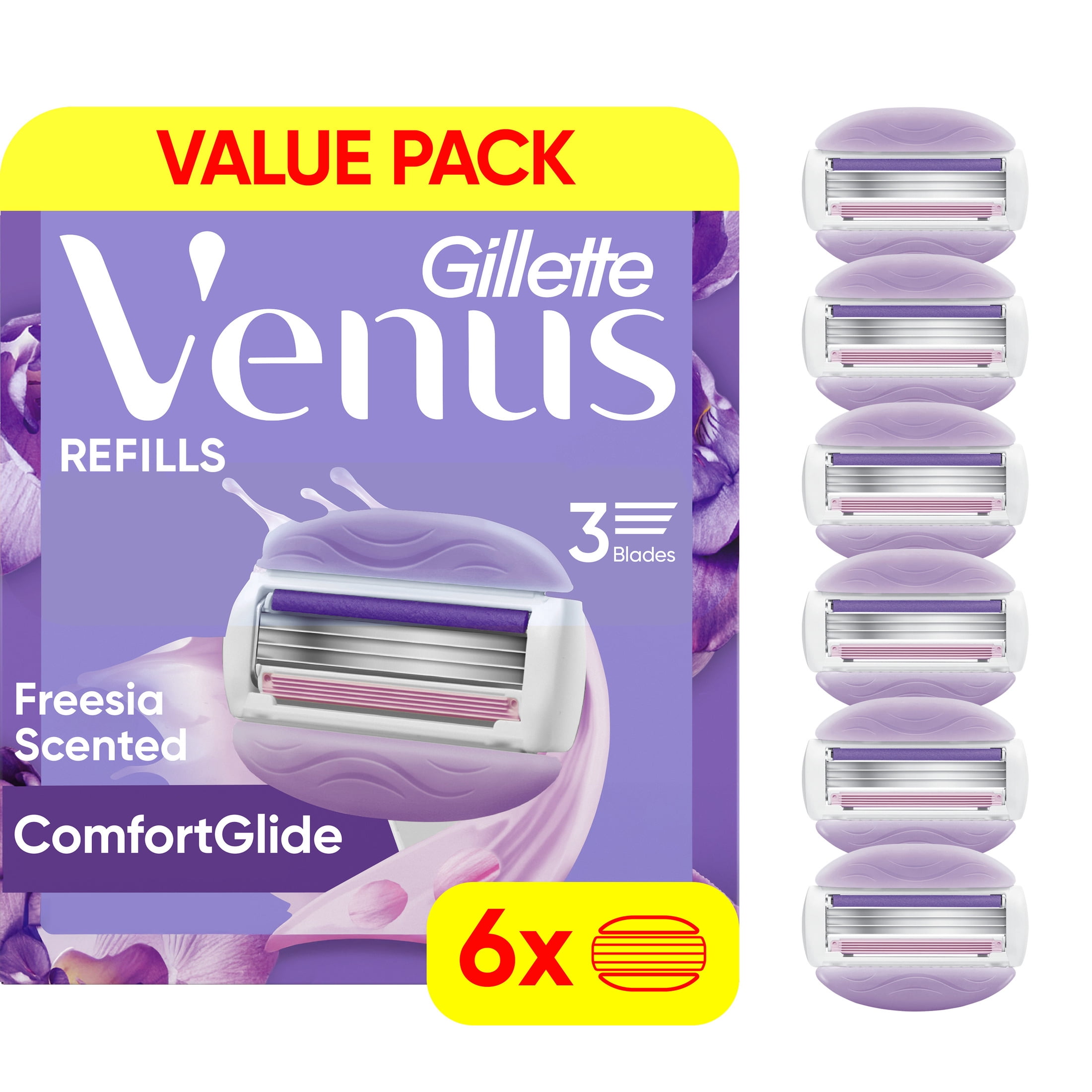 Gillette Venus ComfortGlide Freesia Smooth Razor Blade Refills, 6