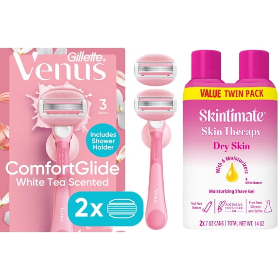 Venus ComfortGlide White Tea Razor and Skintimate Dry Skin Shave Gel Bundle