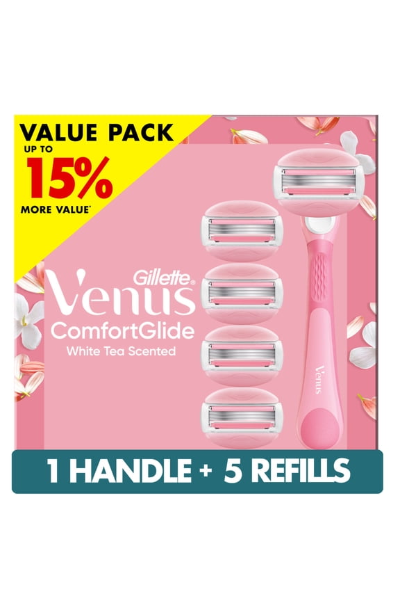 Comfortglide White Tea Women's Razor, 5 Blade Refills