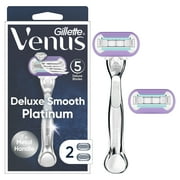 Venus Deluxe Smooth Platinum Women's Razor Handle + 2 Blade Refills, Silver