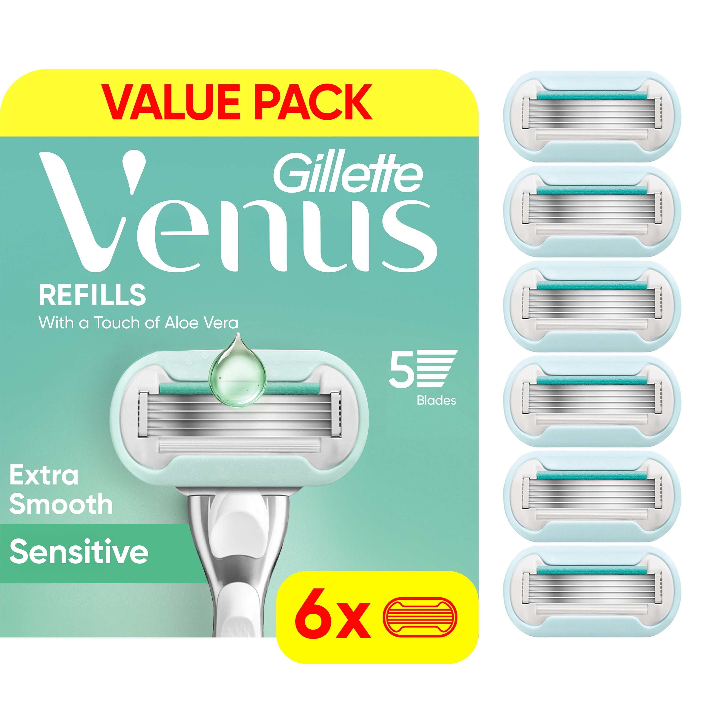Venus Extra Smooth Sensitive Women's Razor Blade Refills, 6 Count