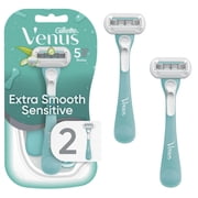 Venus Extra Smooth Sensitive Womens 5 Blade Disposable Razor, 2 count, Blue
