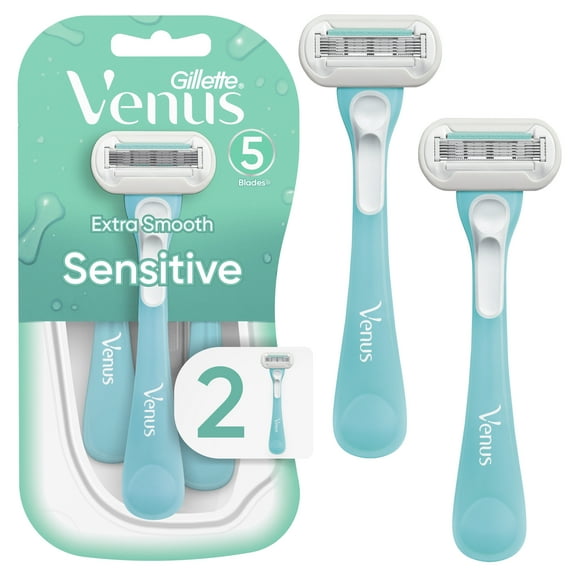 Venus Extra Smooth Sensitive Women's 5 Blade Disposable Razor, 2 count, Blue
