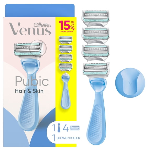 Venus for Pubic Hair & Skin, Razor for Women, Manual Razor, Handle + 2 Razor Blade Refills, Purple