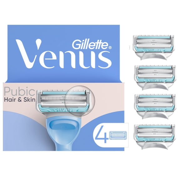 Venus for Pubic Hair & Skin, Intimate Razor for Women Razor Blade Refills, 4 Count