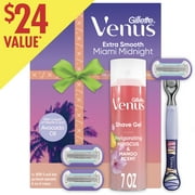 Venus Miami Midnight Extra Smooth Razor for Women, Holiday Gift Pack, Handle, 3 Refills, 7oz Invigorating Shave Gel