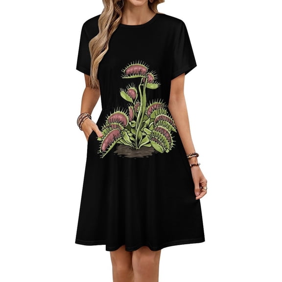 Venus Fly Trap Tshirt Carnivorous Plant Sundress Short Sleeve Dress Summer Women Clothes Dress for Women Dresses