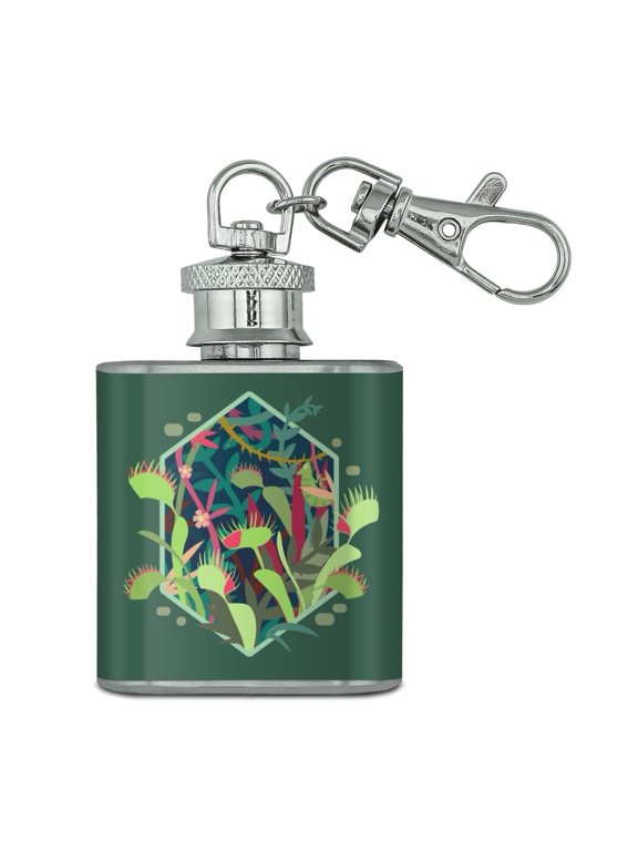 Venus Fly Trap and Tropical Plants Stainless Steel 1oz Mini Flask Key Chain