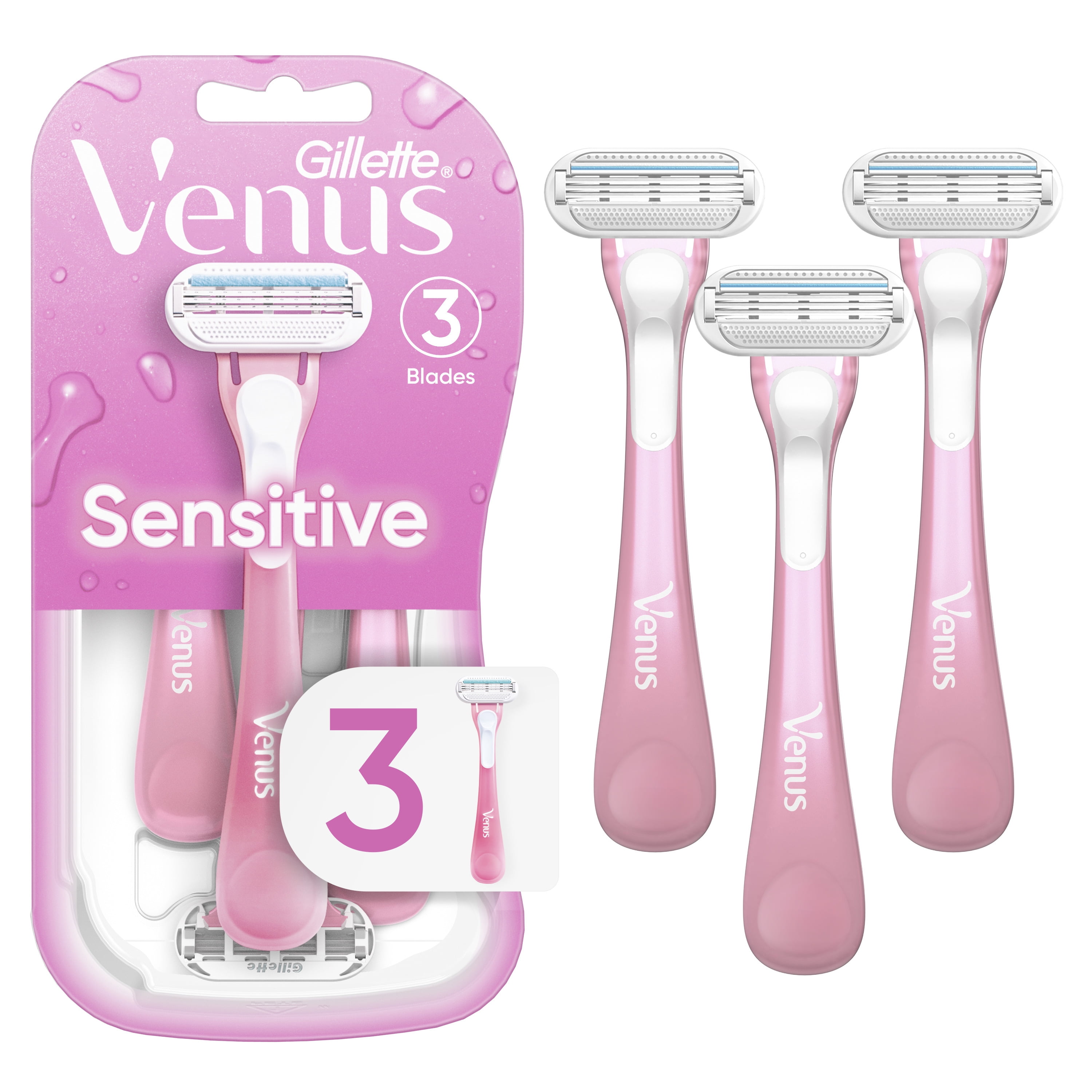 Venus Gillette Sensitive Women's 3-Blade Disposable Razor for Hair and ...
