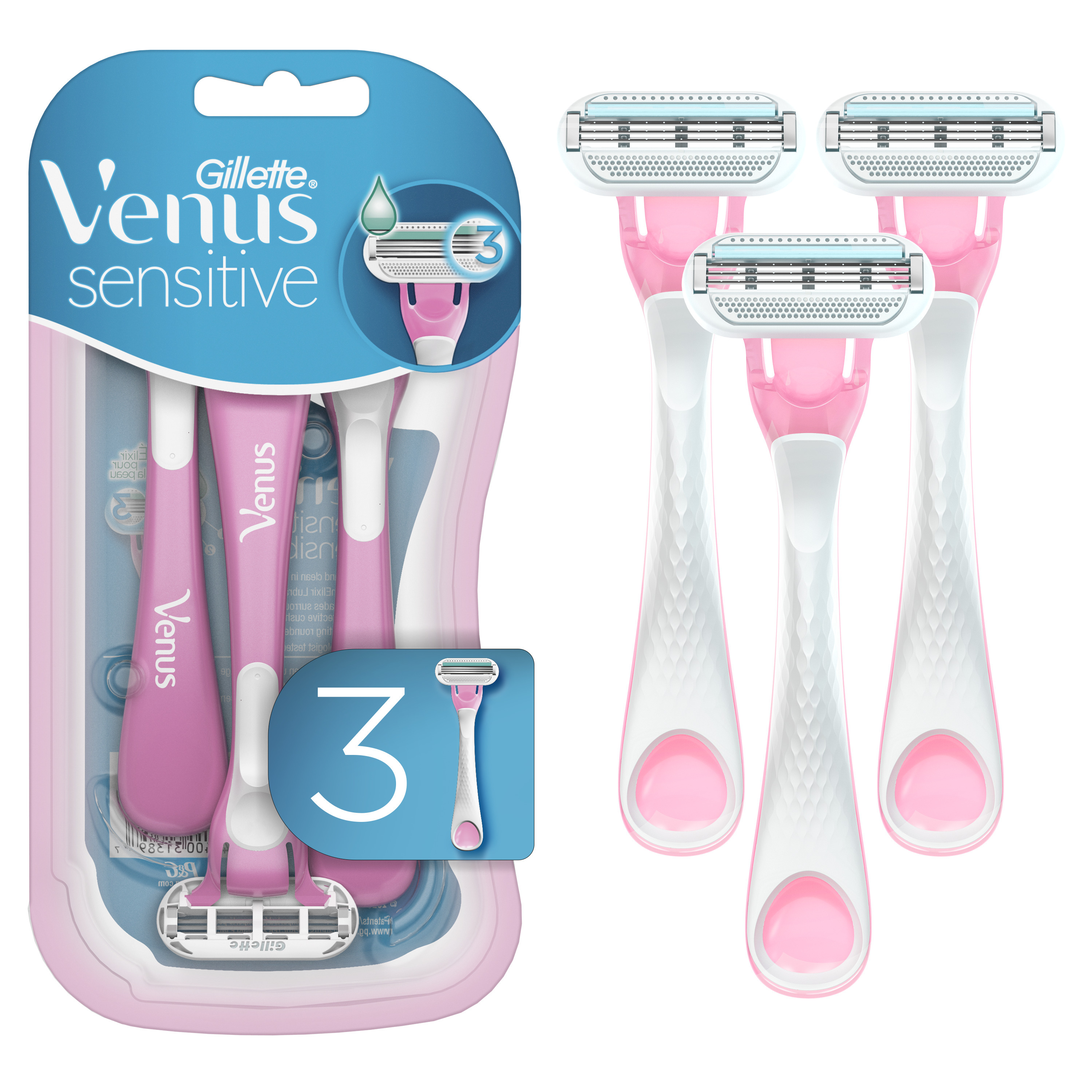 Venus Gillette Sensitive Women's Disposable Razor, 3 Count, Pink - image 1 of 7