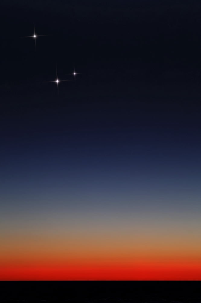 Venus Mercury and Mars above the glowing horizon at dawn Canvas Art - Luis ArgerichStocktrek Images (12 x 17)