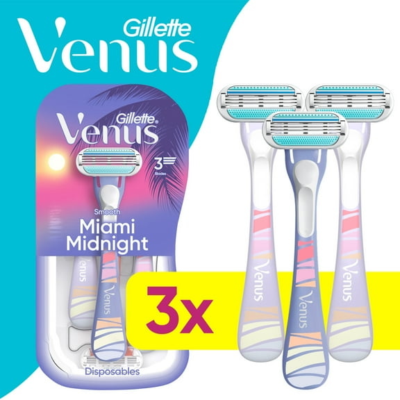Venus Miami Midnight Smooth Women's Disposable Razors, 3 ct