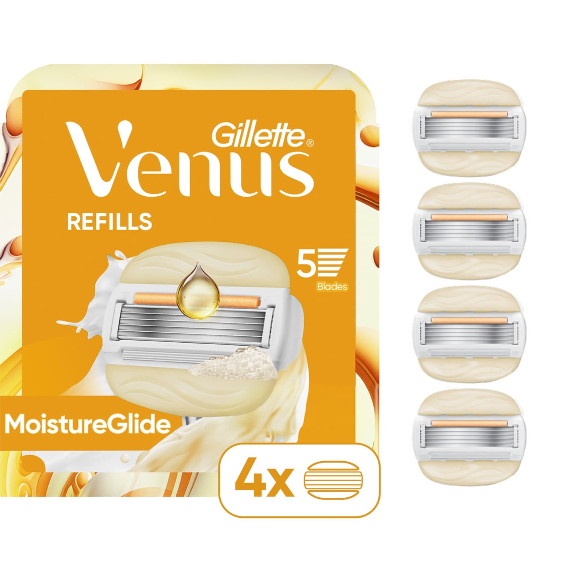 Venus Moistureglide Women's Razor Blades, 4 Refill Pack