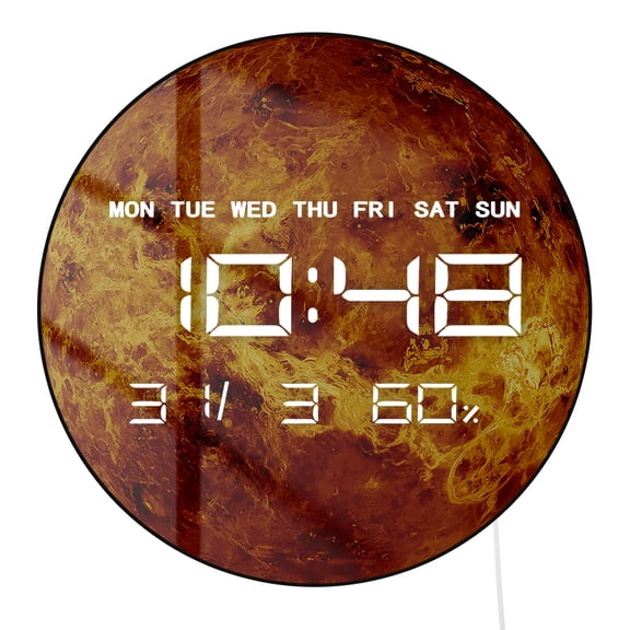Venus Planet Surface LED Digital Wall Clock With Temperature Humidity Date And Week Display Multifunctional 12/24hr Electronic Hanging Clock Celestial Decor For Home Office Gift For Science Fans