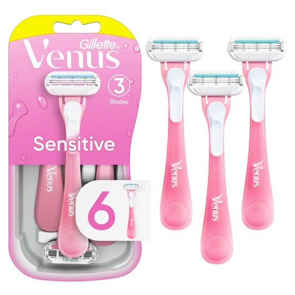 Venus Sensitive Women's 3 Blade Disposable Razor, 6 count, Pink