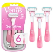Venus Sensitive Womens 3 Blade Disposable Razor, 6 count, Pink