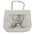 thumbnail image 1 of Venus Shopping Bag, Greek Woman Silhouette in Toga Sitting on a Chair Holding a Mirror Roman Illustration, Eco-Friendly Reusable Bag for Groceries Beach and More, 15.5" X 14.5", Cream, by Ambesonne, 1 of 2
