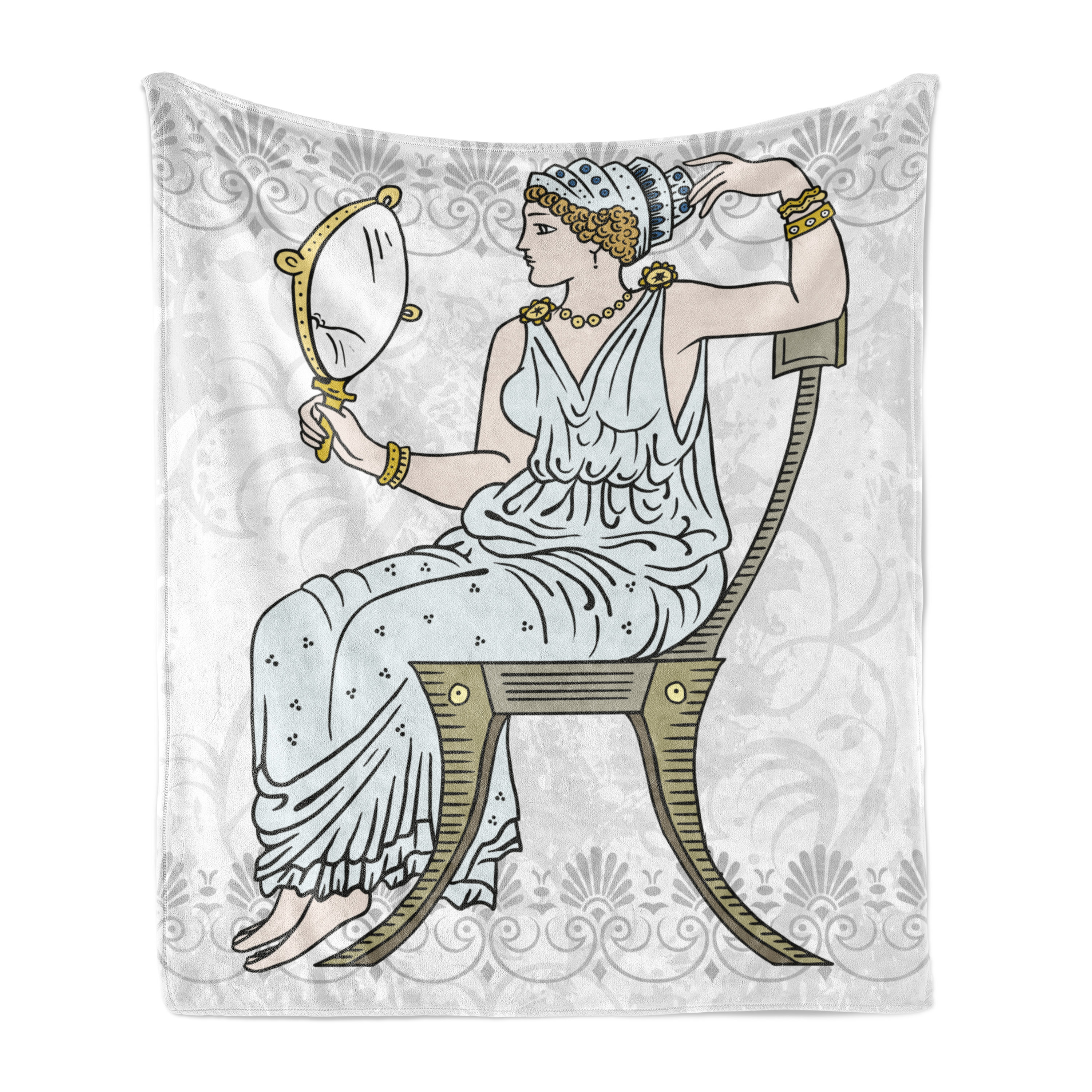 Venus Soft Flannel Fleece Blanket, Greek Woman Silhouette in Toga Sitting on a Chair Holding a Mirror Roman Illustration, Cozy Plush for Indoor and Outdoor Use, 70" x 90", Multicolor, by Ambesonne - image 1 of 5