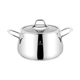 Venus Stainless Steel Casserole Deep Stock Pot with Tempered Glass Lid, 2 L