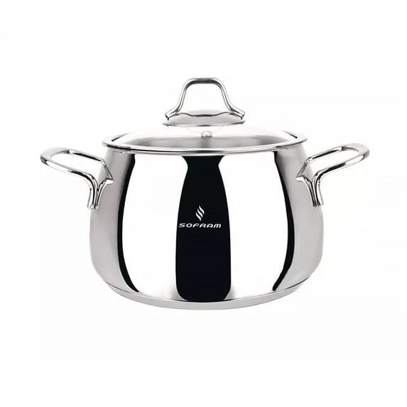 Venus Stainless Steel Deep Stock Pot with Glass Lid 4-qt. (3.8 L) Soup Pot Deep Casserole Cooking Pot Suitable for Induction Stove Cookware