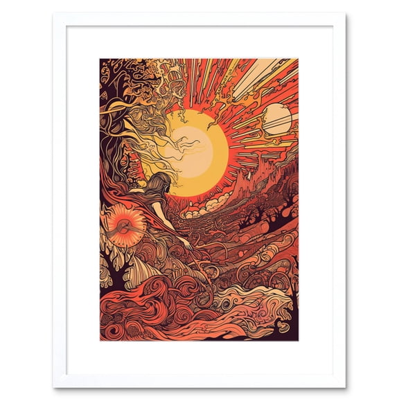 Venus Sunset Fantasy Landscape Illustration Artwork Framed Wall Art Print 9X7 Inch