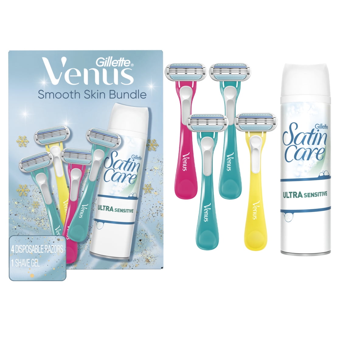 Gillette Venus Tropical Women's Disposable Razors 4ct, 7oz Ultra Sensitive Shave Gel, Holiday Gifts for Women