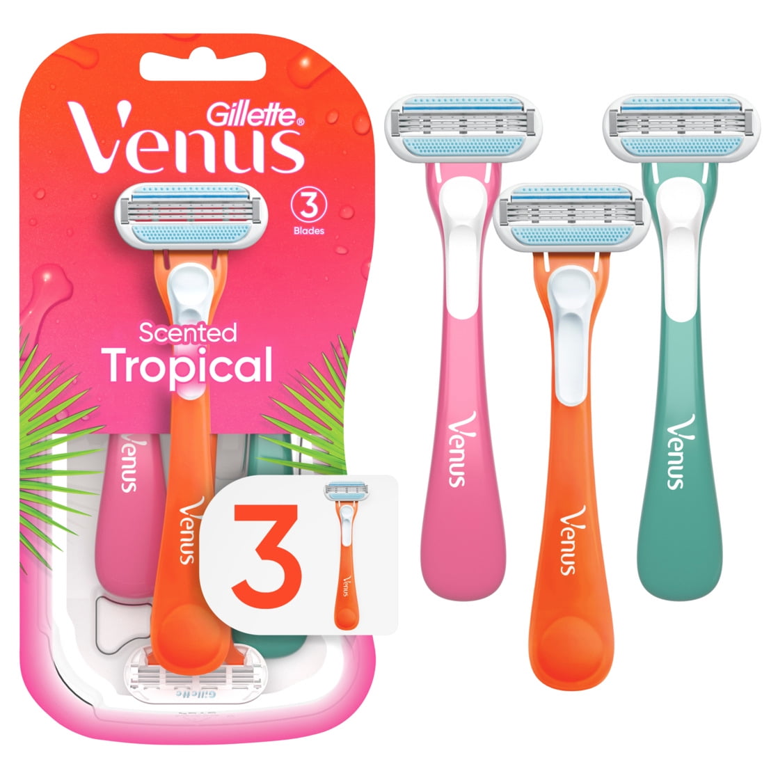 venus ③ Venus Tropical Women's 3 Blade Disposable Razor, 3 count, Multi