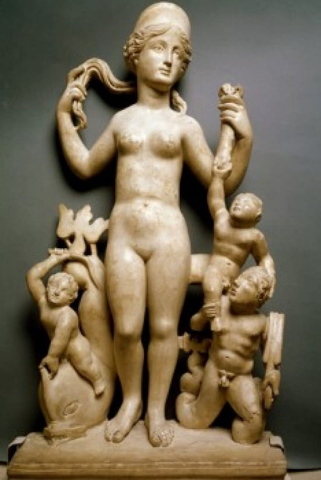 Venus Two Cupids and a Triton sculpture Canvas Art - (24 x 36)