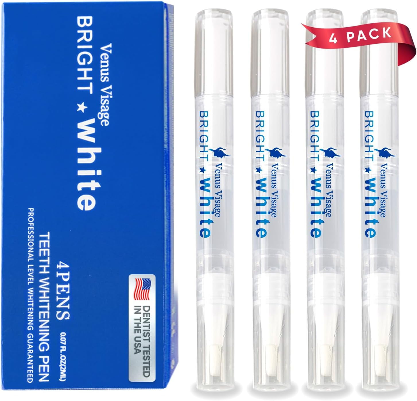 Venus Visage Teeth Whitening Pen (4 Pens), 40+ Uses, Non-Toxic, No
